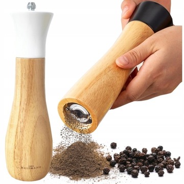 Zestaw komplet ręcznych młynków do mielenia soli i pieprzu drewniane 2 szt