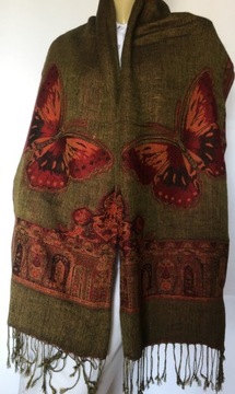 Шарф из пашмины, бабочки, бахрома, 195х70.
