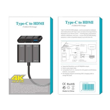 Stacja dokująca HUB USB-C typ 3.1 - 3x USB 3.0 HDMI 3.1 multiport OTG