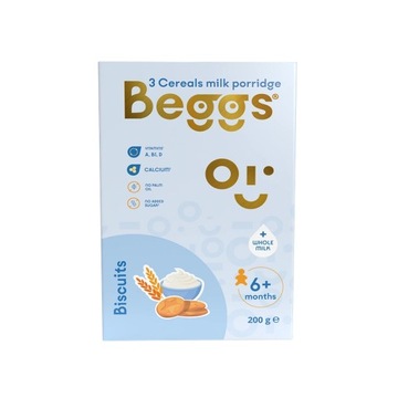 Beggs Kaszka mleczna 3-zbożowa z ciasteczkami 200 g