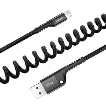 BASEUS MOCNY KABEL SPIRALNY SPRĘŻYNKA USB DO LIGHTNING IPHONE PRZEWÓD 2A 1M