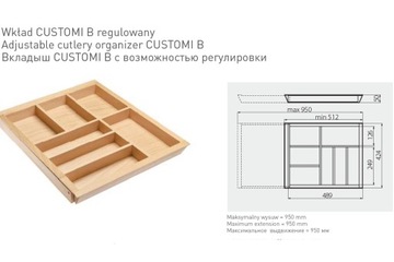 Regulowany wkład na sztućce drewniany L-450mm GTV