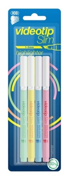ZAKREŚLACZE ICO VIDEOTIP SLIM C FLUO PASTEL 4 SZT MIX KOMPLET