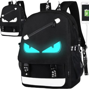PLECAK SZKOLNY ODBLASKOWY TORNISTER ŚWIECĄCY MŁODZIEŻOWY USB LED OCZY