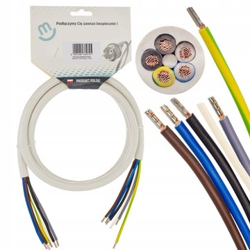 Kabel zasilający 5x2,5mm2 do płyty indukcyjnej kuchenki AGD 3-fazowy 1,5m