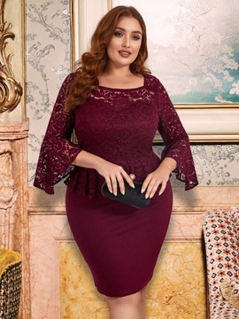 SHEIN BORDOWA ELEGANCKA SUKIENKA Z GÓRĄ KORONKOWĄ PLUS SIZE R.4XL U127024