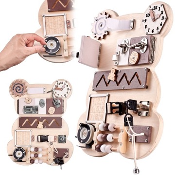 TABLICA MANIPULACYJNA MONTESSORI SENSORYCZNA EDUKACYJNA DLA DZIECI MIŚ XXL