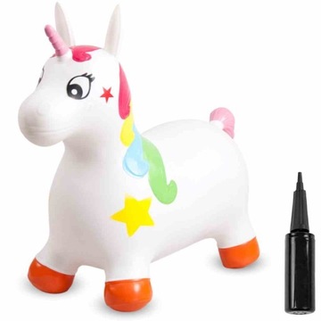 Skoczek gumowy dla dzieci JEDNOROŻEC 60 cm biały z kolorem do skakania z po