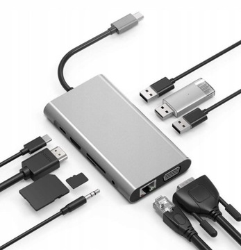 Thunderbolt 3.0 HUB USB-C 10W1 HDMI RJ45 USB Jack