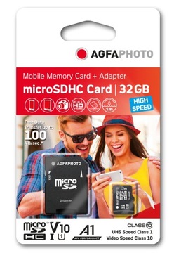 Карта AGFA MicroSDHC Micro SDHC 32 ГБ 100 МБ/с U1 V10 MicroSD + АДАПТЕР