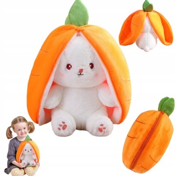 MASKOTKA PLUSZAK KRÓLIK MARCHEWKA USZY NIESPODZIANKA 2w1 PRZYTULANKA 35 CM