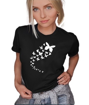 Koszulka damska T-shirt z nadrukiem Motyle L