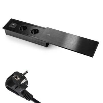 Gniazdo meblowe wpuszczane z klapką USB-C czarne