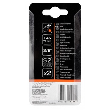 Бита TORX T45 x 75 мм, S2 x 2 шт, NEO 10-944