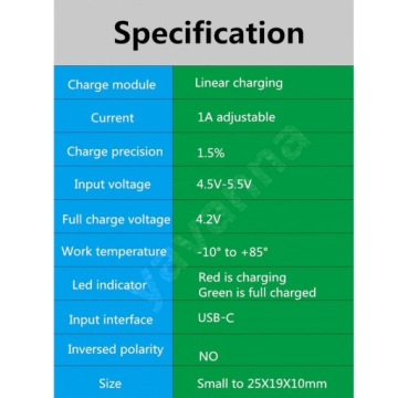 Зарядное устройство SUPER для TP4056 USB-C Li-Ion, протеин.