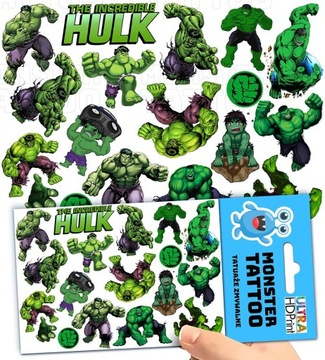 TATUAŻE ZMYWALNE TYMCZASOWE DLA DZIECI DZIECIĘCE HULK WZORY ORYGINALNE
