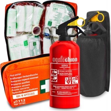 Fire extinguisher fire protection 1kg + first aid kit din13164 + handle for luggage velcro strong, №1