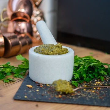 Ступка кухонная мраморная с пестиком для специй, белая, диаметр 10 см.