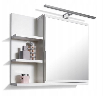 ШКАФ ДЛЯ ВАННОЙ КОМНАТЫ С ЗЕРКАЛОМ И СВЕТОДИОДНОЙ НАСТЕННОЙ СВЕТИЛЬНИКОЙ - БЕЛЫЙ ЛЕВЫЙ