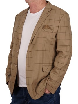 MARYNARKA MĘSKA WIZYTOWA W KRATĘ ELEGANCKA CASUAL CAMEL TURECKA DUŻA 62