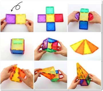 DUŻE KLOCKI MAGNETYCZNE KREATYWNE MAGNETIC TILES 3D ZESTAW 130 EL PREZENT