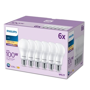 Żarówka LED E27 PHILIPS 100W 13W 1521lm 2700K 6szt