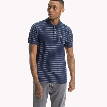 TOMMY HILFIGER GRANATOWA KOSZULKA POLO PASKI (XXL)