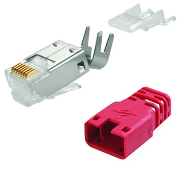 Wtyk RJ45 kat.6A ekran osłona czerwona Telegartner