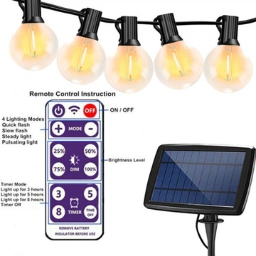 СОЛНЕЧНАЯ САДОВАЯ ГИРЛАНДНАЯ ЦЕПЬ 32 СВЕТОДИОДНЫХ БОЛЬШИХ ЛАМПОЧЕК + ПУЛЬТ ДИСТАНЦИОННОГО УПРАВЛЕНИЯ 10М