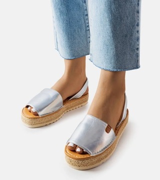 Srebrne espadryle na platformie Sadbera 39