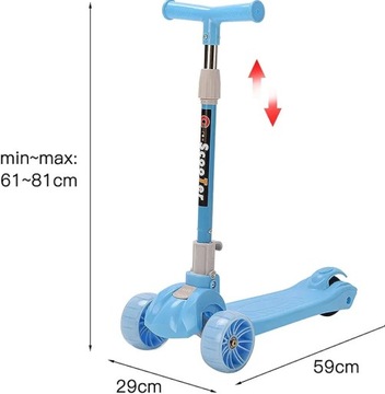 HULAJNOGA 3 KOŁOWA NIEBIESKA ŚWIECĄCE KOŁA LED regulowana i składana