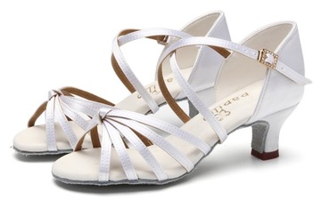 BUTY DO TAŃCA TANECZNE WYGODNE 5CM BIAŁE ŚLUBNE