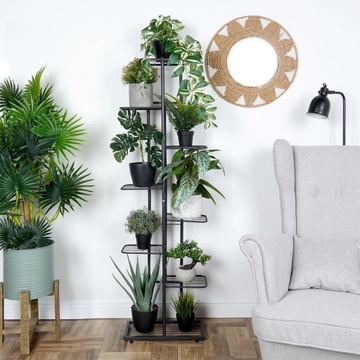 Подставка для цветов из черного металла, 8-ми ярусная, 142 см.