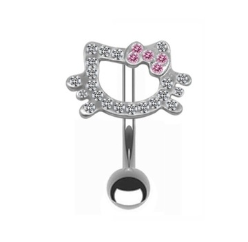 Kotek Hello Kitty KOLCZYK do PĘPKA Srebrny
