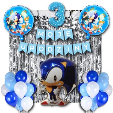 Zestaw Sonic Balony 3 Urodziny Dekoracje