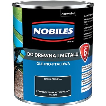 Farba do metalu Nobiles Ftalonal szary antracytowy półpołysk 0,7L RAL 7016