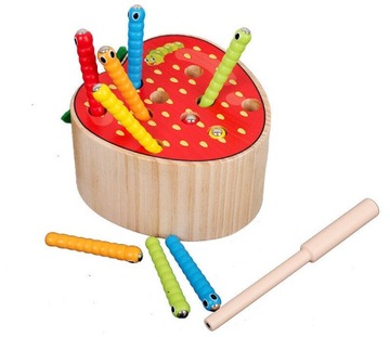 ДЕРЕВЯННАЯ МАГНИТНАЯ ИГРА ДЛЯ ДЕТЕЙ «Поймай червяка. Потяни червяка».