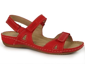 Skórzane sandały damskie czerwone rzepy Helios 39
