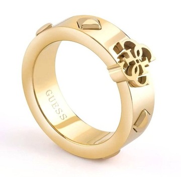 STALOWY POZŁACANY PIERŚCIONEK OBRĄCZKA GUESS LOGO 4G JUBR03291JWYG56 16