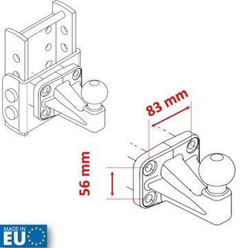 Регулировка высоты шарика крючка 83x56 мм / 90 мм