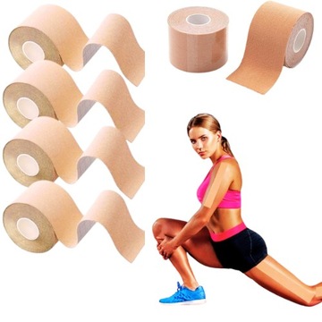 TAŚMA KINEZJOLOGICZNA TEJPY PLASTRY KINESIOTAPING WODOODPORNE BEŻOWE 4 SZT