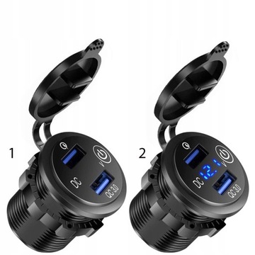 ŁADOWARKA MOTOCYKLOWA 2USB Quick Charge Woltomierz