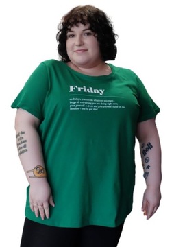 ZIZZI BLUZKA T-SHIRT NAPISY ZIELONA 148A 58