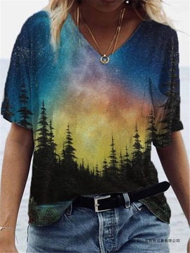 T-shirt z krótkim rękawem kobiety malarstwo pejzaż