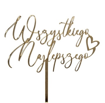 Topper toper na tort złoty MINI PIKER Wszystkiego Najlepszego złote lustro