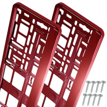 RAMKI POD TABLICE METALIZOWANE CZERWONE 2 szt + 8 szt wkrętów