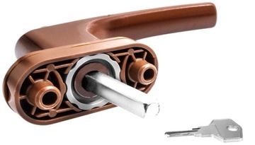 РУЧКА ДЛЯ ОКОН, БАЛКОННЫХ ДВЕРЕЙ С ЗАМКОМ, 2 КЛЮЧА, КОРИЧНЕВАЯ РУЧКА