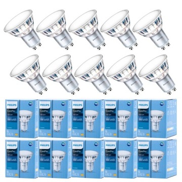 10x Żarówka LED GU10 Philips CorePro 4,9W=50W 550lm barwa zimna 6500K 120°