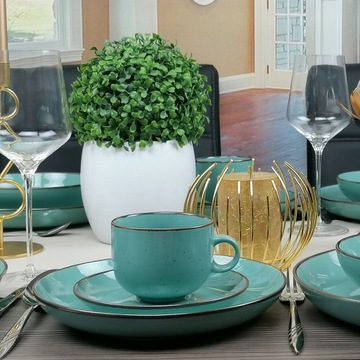 BOGUCICE RUSTIC GREEN SERWIS OBIADOWY KAWOWY 30 EL na 6 os ZIELONY GŁĘBOKI