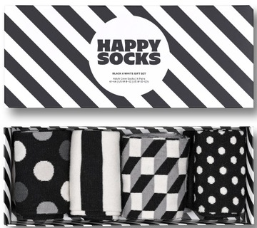 ZESTAW SKARPET HAPPY SOCKS PUDEŁKO PREZENT 41-46 Czarno-Białe